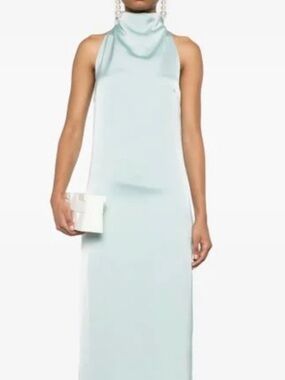 Satin Halter Maxi Dress in Sage Green